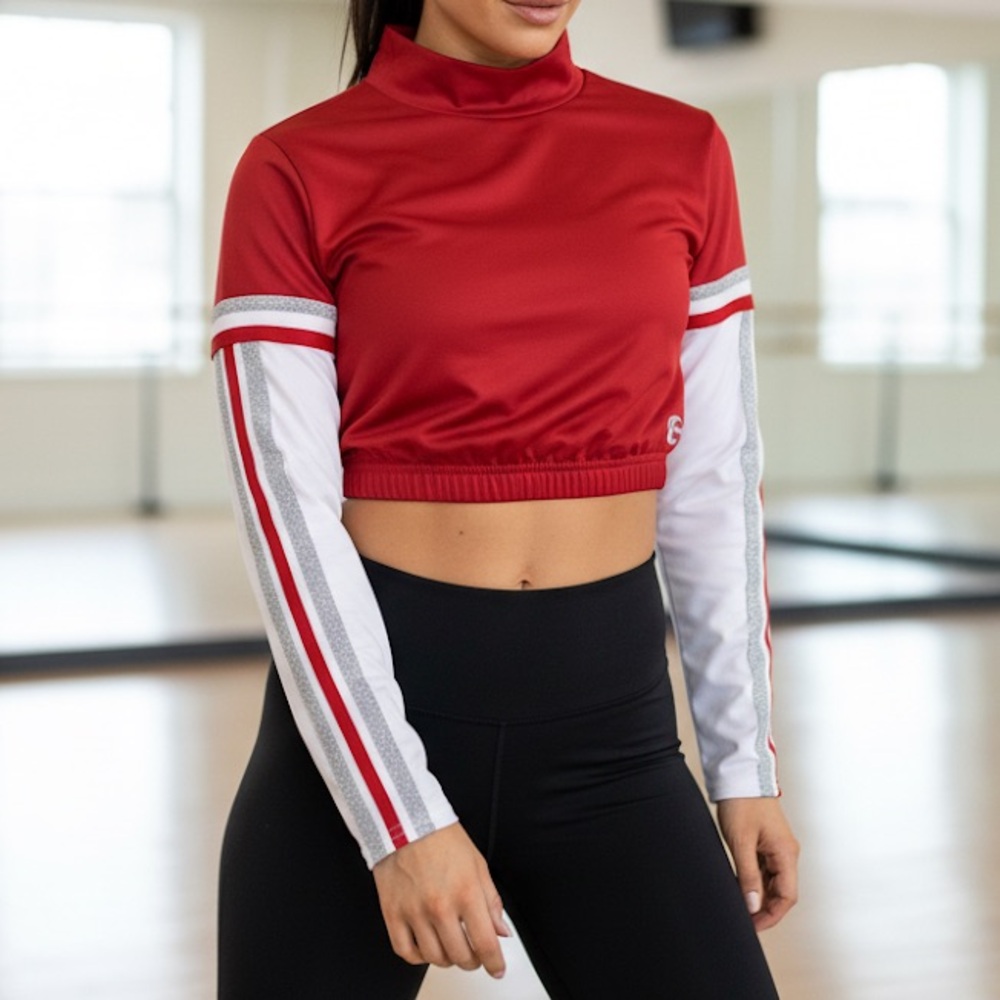 Chasse Cheer Adult Medium red‎ long sleeve crop top dance NWOT